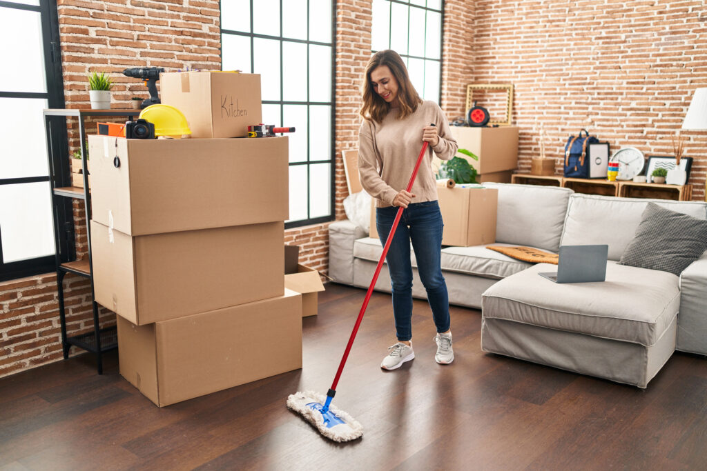 woman cleaning room