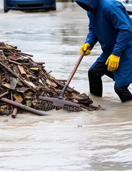 flood water cleanup on road